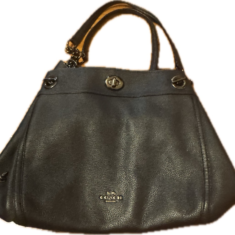 COACH Turnlock Edie Shoulder Bag Navy Pebbled Leather Shoulder Bag